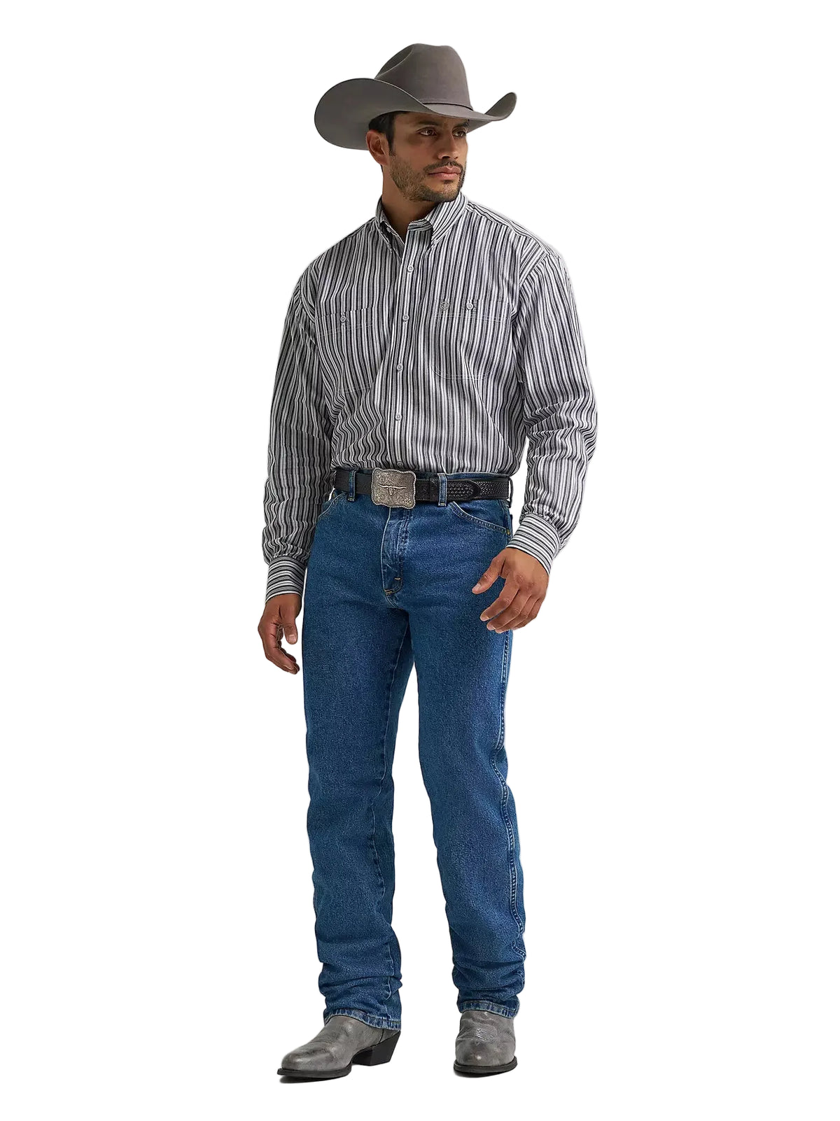 Wrangler Men's Smoky Stripe George Strait Long Sleeve Button Down Two Pocket Shirt 112385355