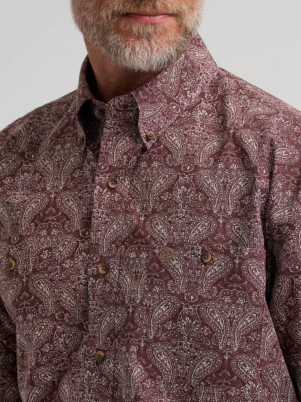 Wrangler Men's Garnet Paisley George Strait Long Sleeve Button Down Shirt 112385373