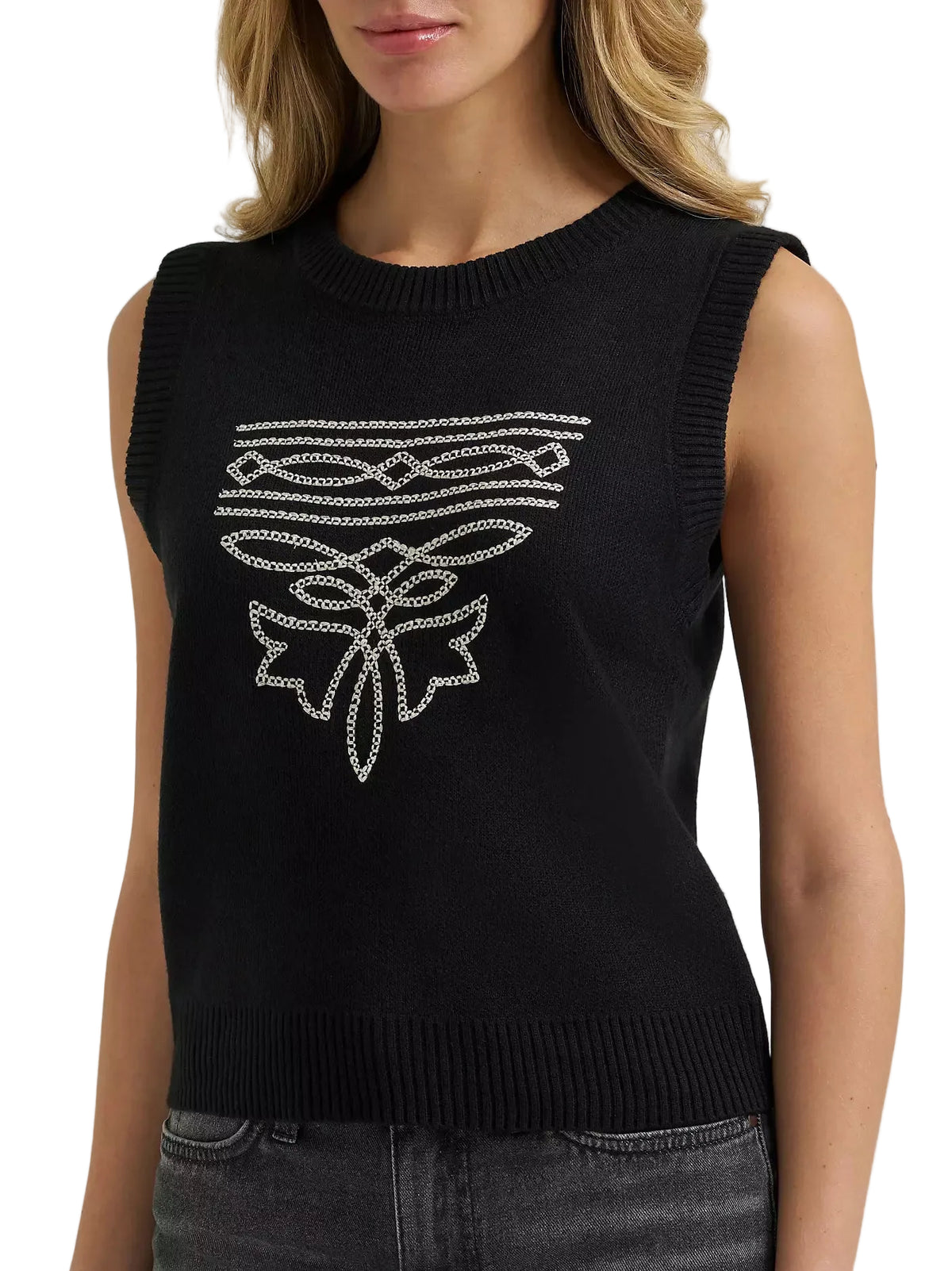 Wrangler Women's Black Western Stitch Sweater Vest 112385440