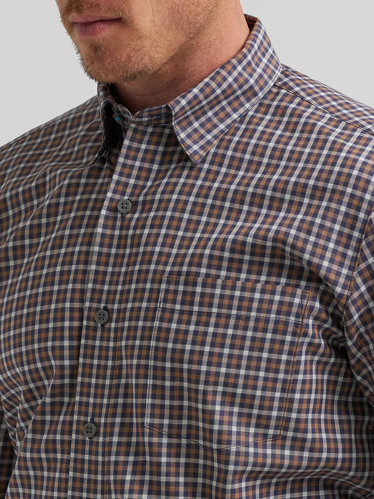 Wrangler Men's Indigo Check Cody Johnson One Pocket Button Down Shirt 112385454