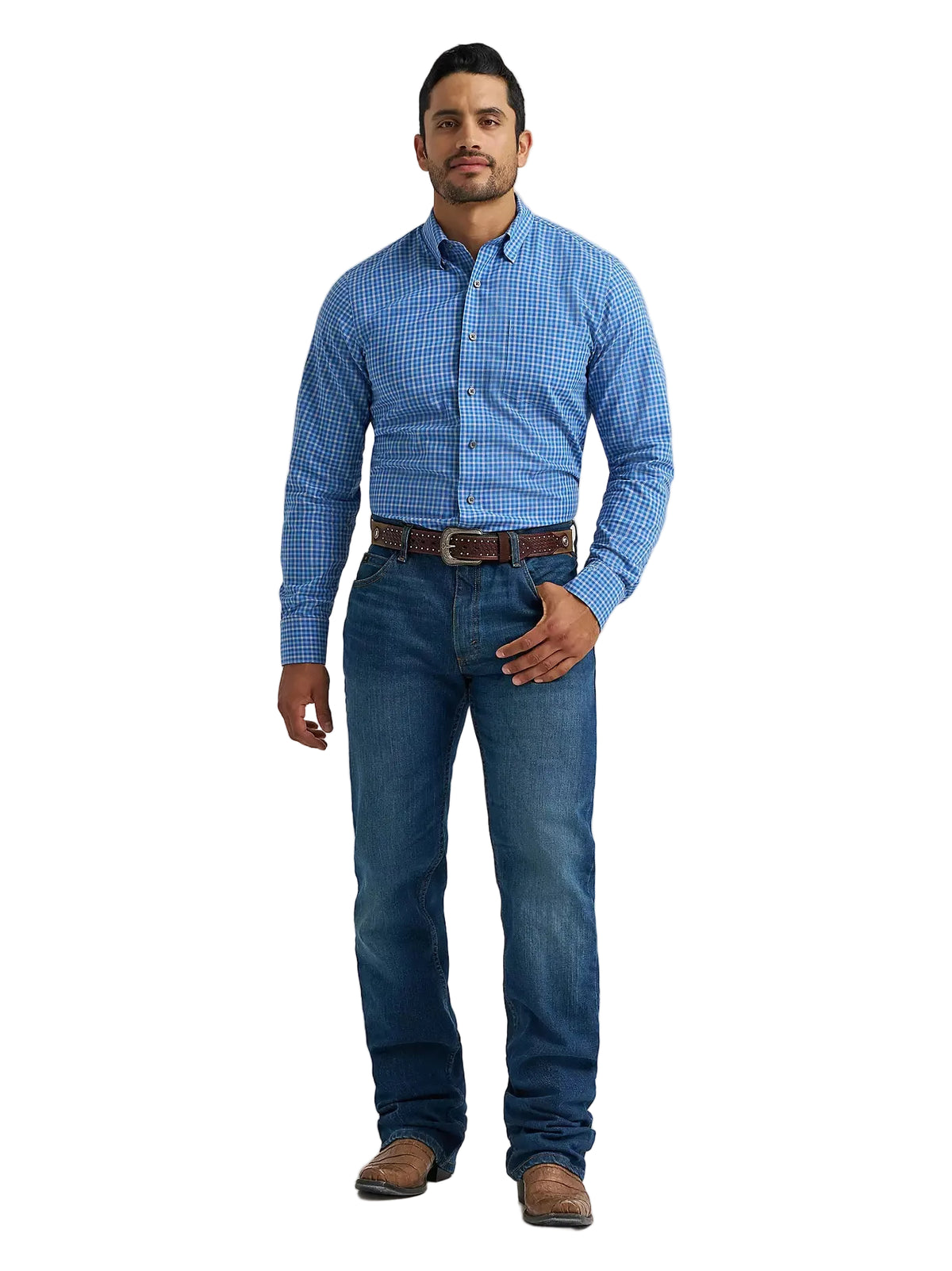 Wrangler Men's Ridge Blue Cody Johnson One Pocket Button Down Shirt 112385469