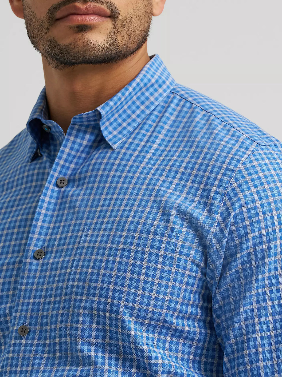 Wrangler Men's Ridge Blue Cody Johnson One Pocket Button Down Shirt 112385469