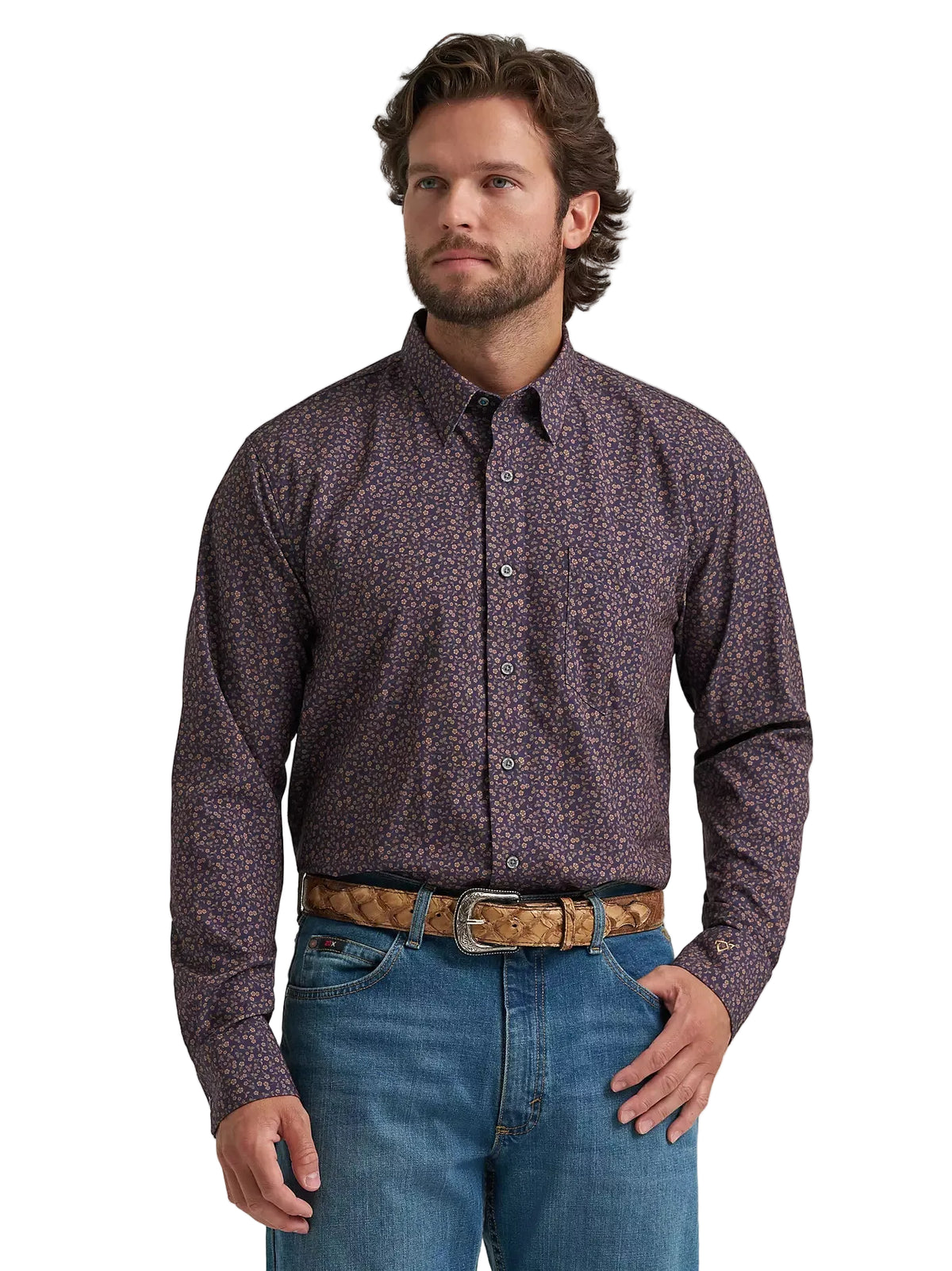 Wrangler Men's Navy Floral Cody Johnson Performance Button Down Shirt 112385480