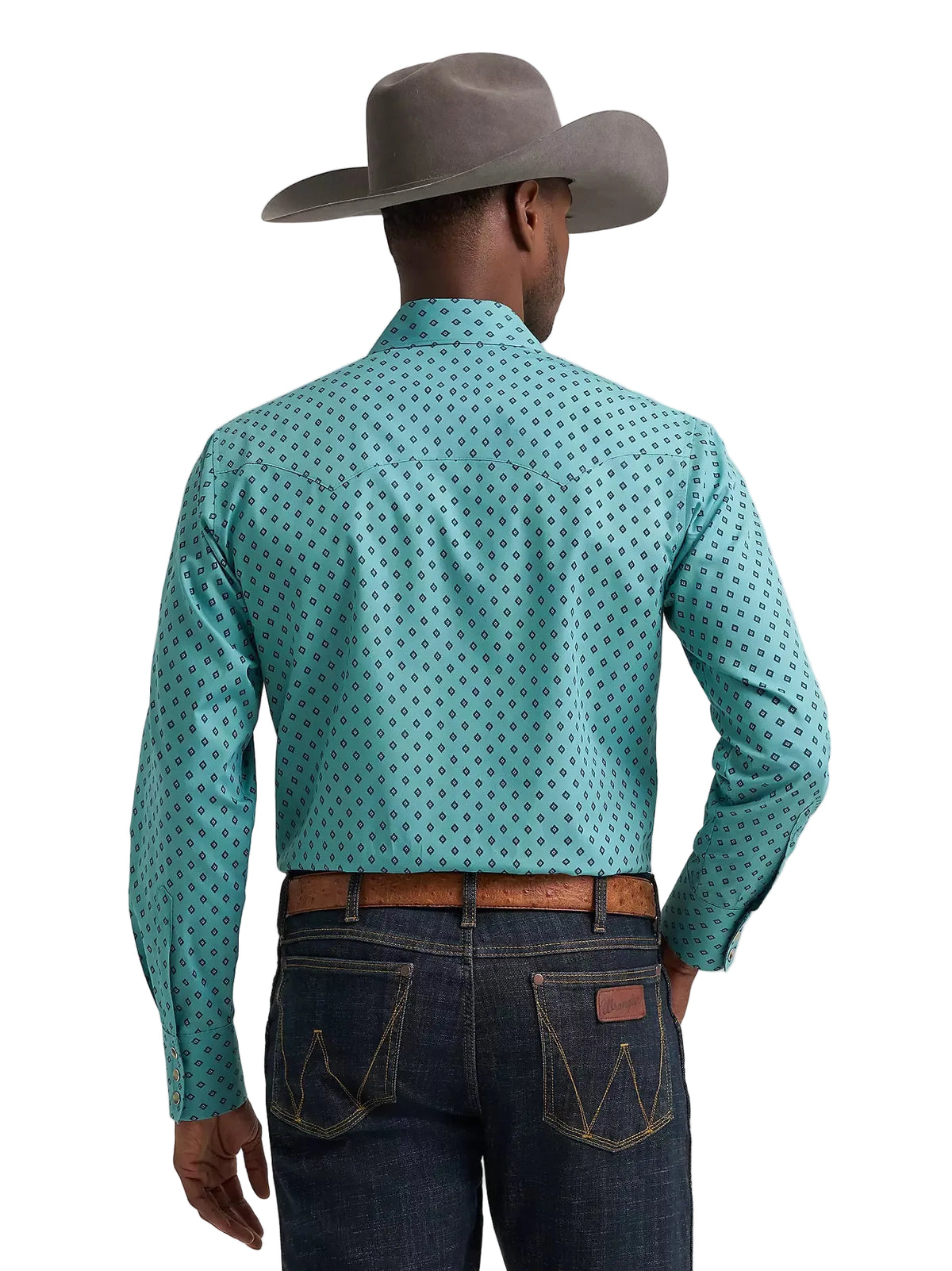 Wrangler Men's Dusky Teal Retro Long Sleeve Sawtooth Snap Pocket Western Shirt 112385603