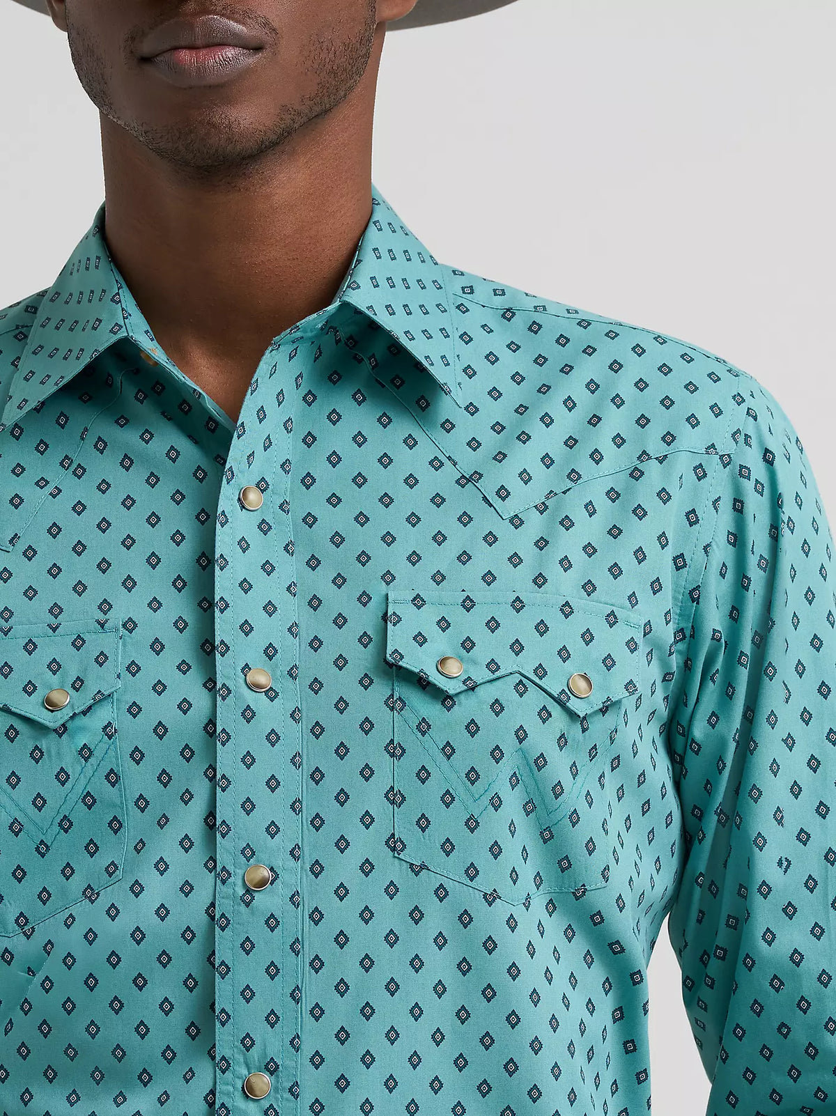 Wrangler Men's Dusky Teal Retro Long Sleeve Sawtooth Snap Pocket Western Shirt 112385603