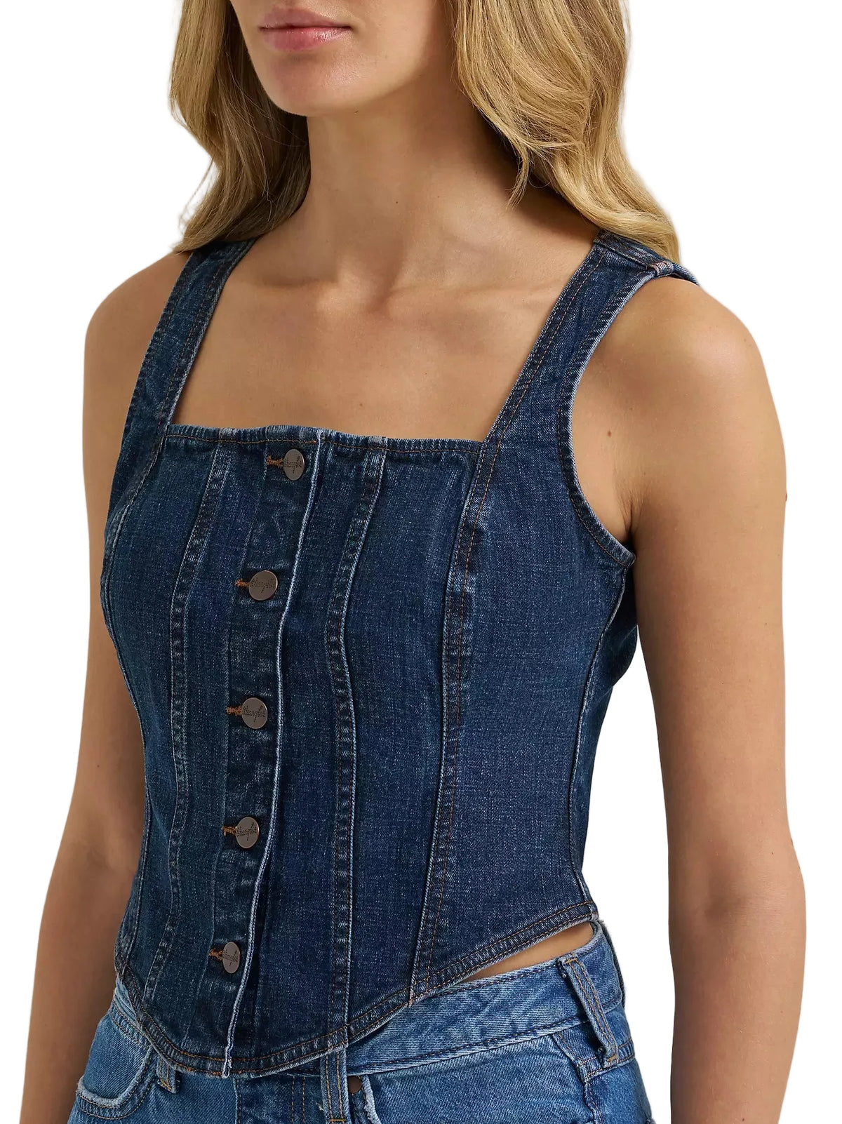 Wrangler Women's Dark Denim Bustier Denim Vest 112385709