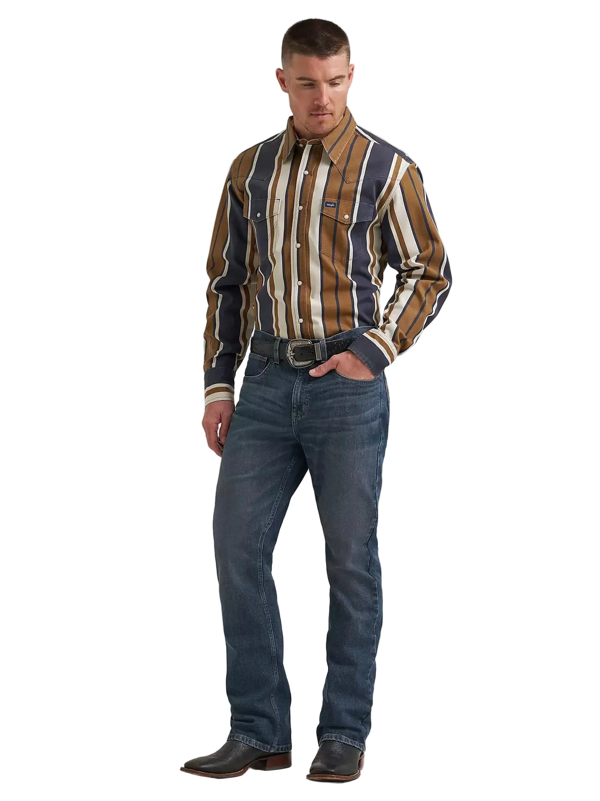 Wrangler Men's Amber Wheat Vintage-Inspired Brushpopper Western Snap Work Shirt 112385789