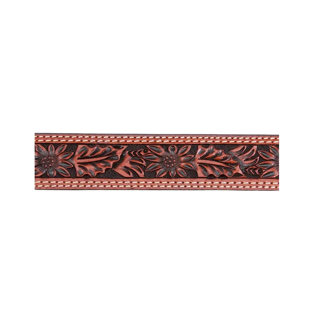 Men's Cowboy Chrome Cognac Belt with Floral Tooling 1136