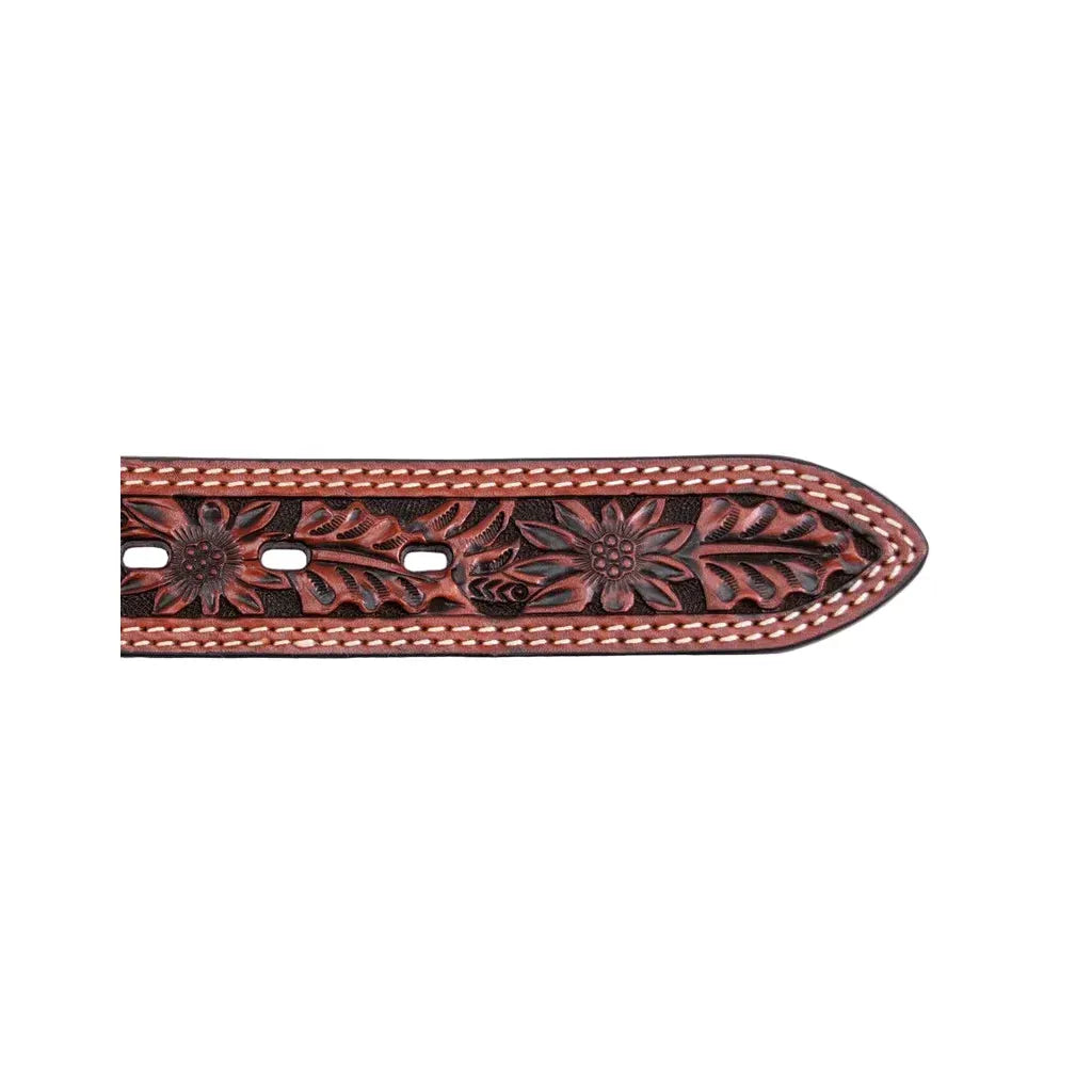 Men's Cowboy Chrome Cognac Belt with Floral Tooling 1136