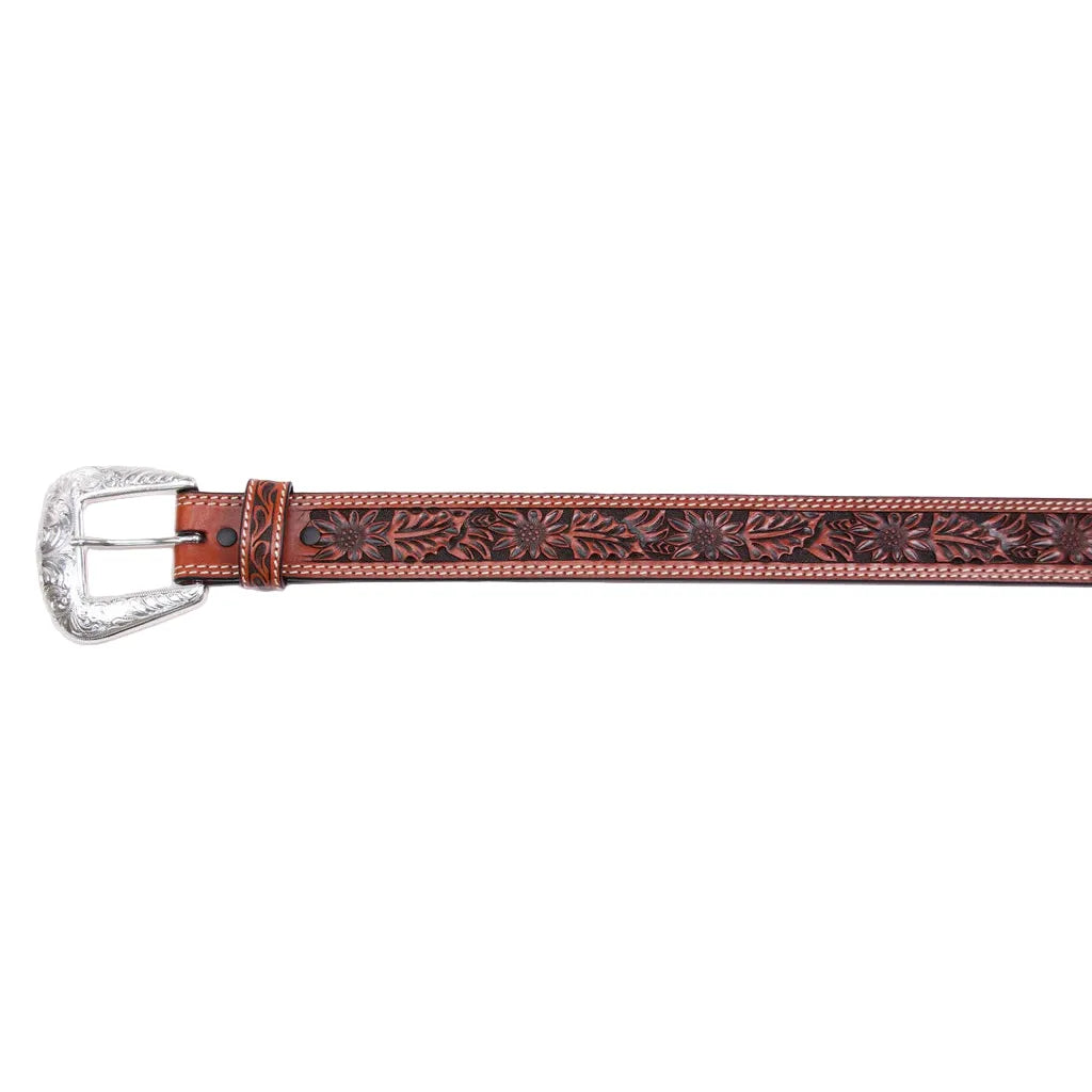 Men's Cowboy Chrome Cognac Belt with Floral Tooling 1136