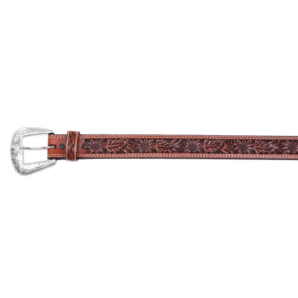 Men's Cowboy Chrome Cognac Belt with Floral Tooling 1136