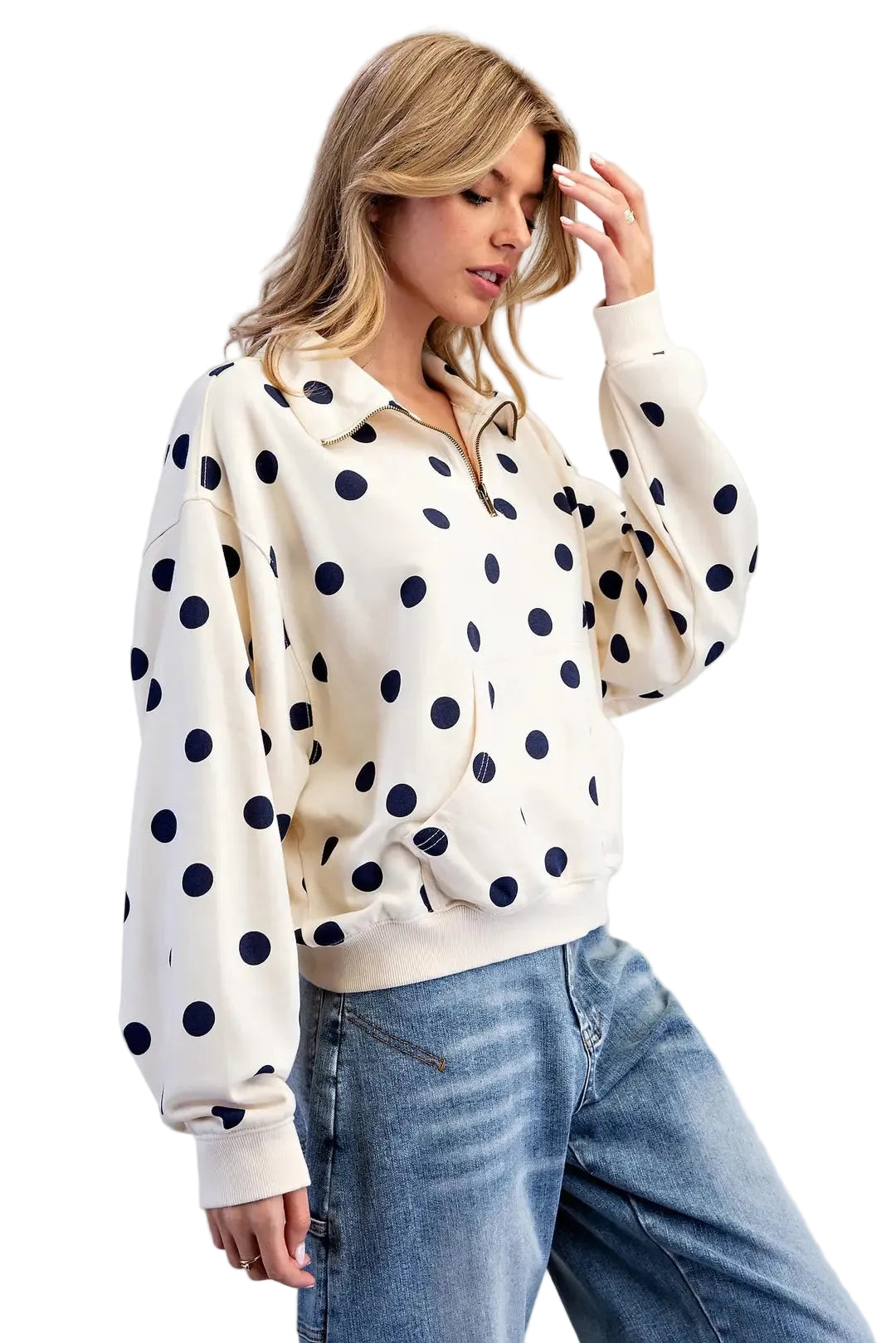 ee:some Women's Bone Mineral Washed Polka Dot Quarter Zip Pullover