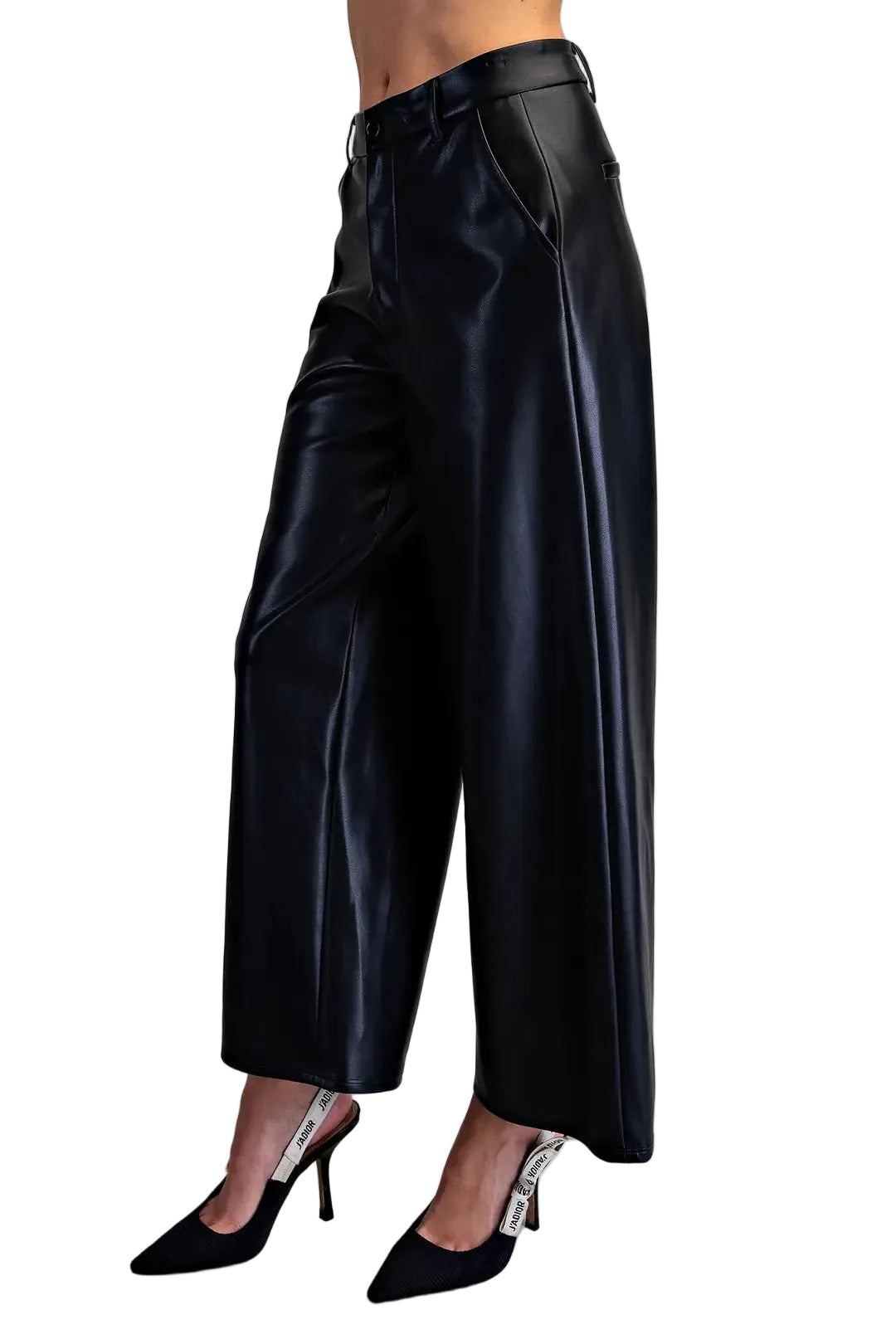 ee:some Women's Black Pleather Wide Leg Pants