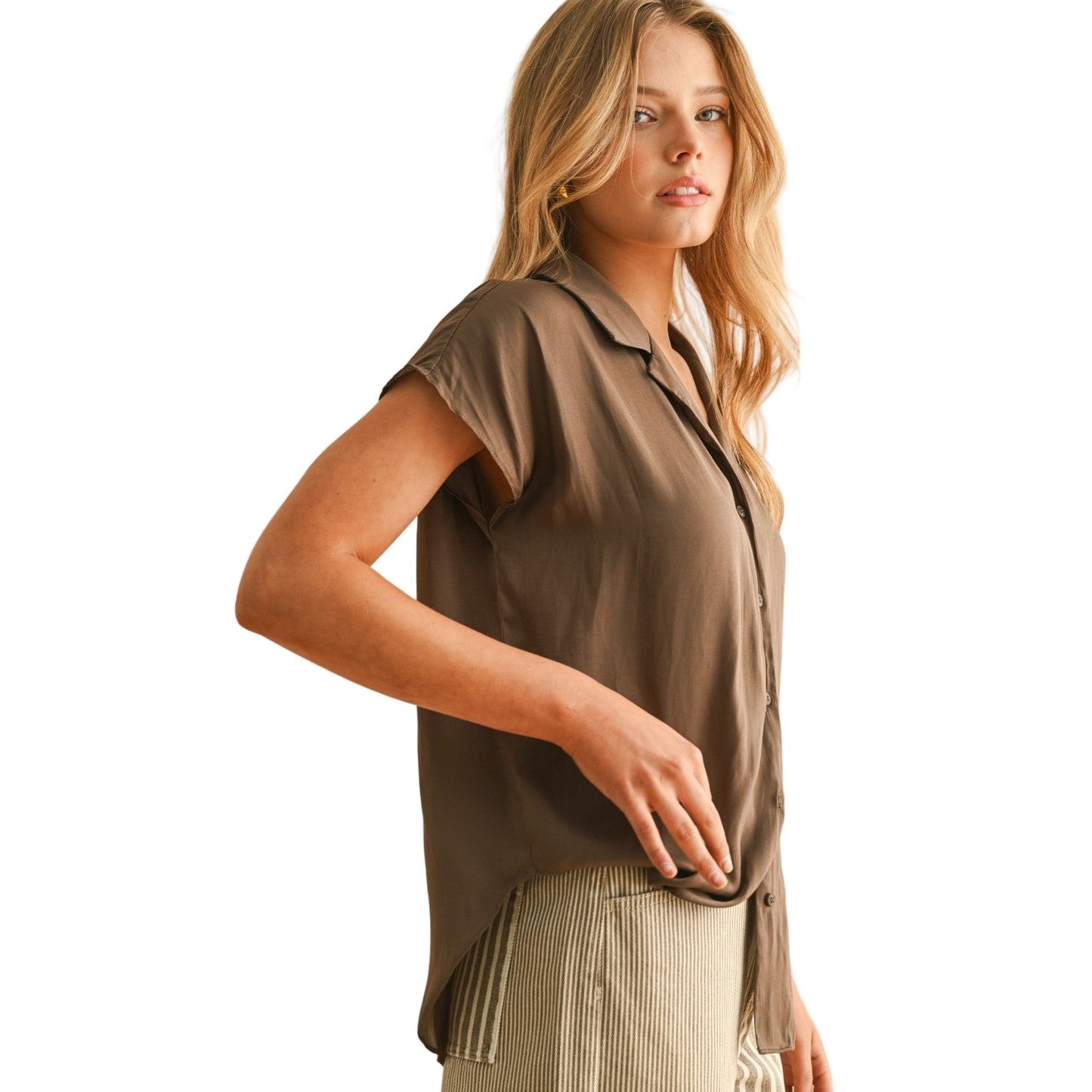 Women's Button Down Cap Sleeve Shirts MMT1194
