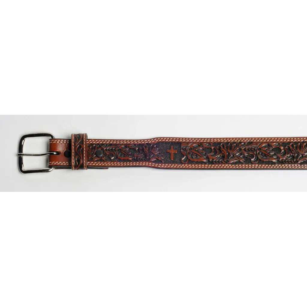 Boy's Cowboy Chrome Belt with Floral and Cross Tooling 125