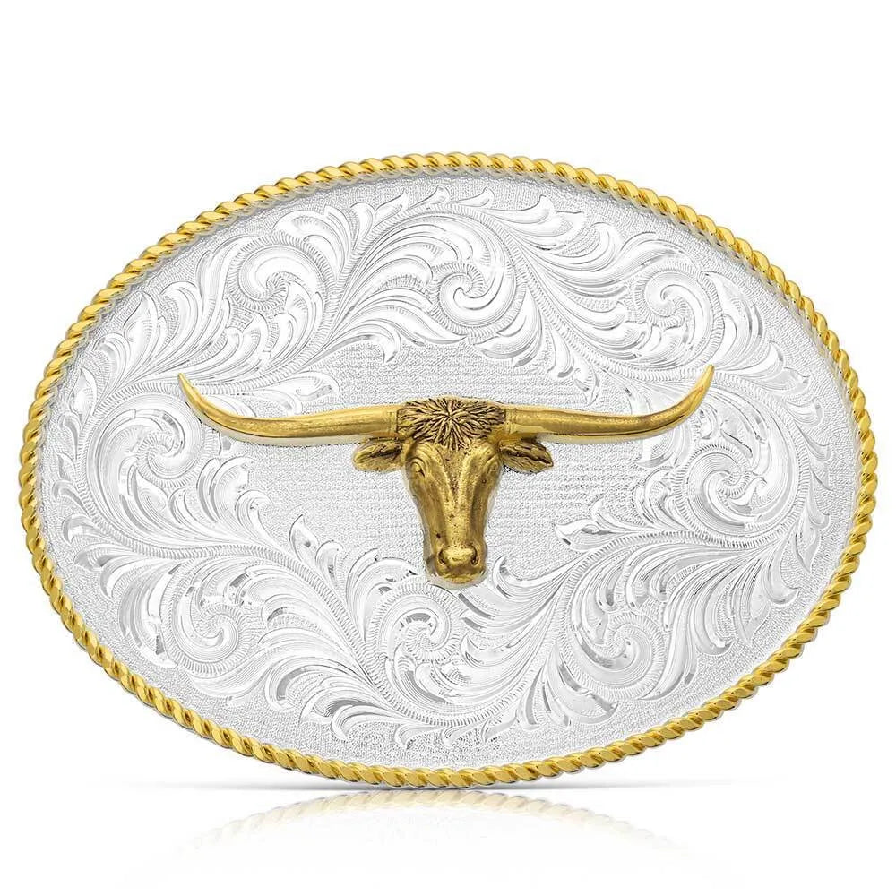 Men's Montana Silversmiths Classic Western Two-Tone Buckle With Longhorn 1255-767M