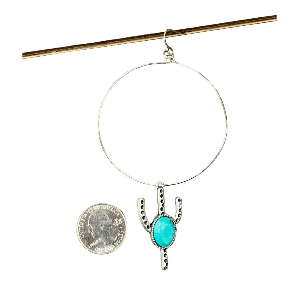 Women's Isac 4" Long Cactus Turquoise Hoop Earrings