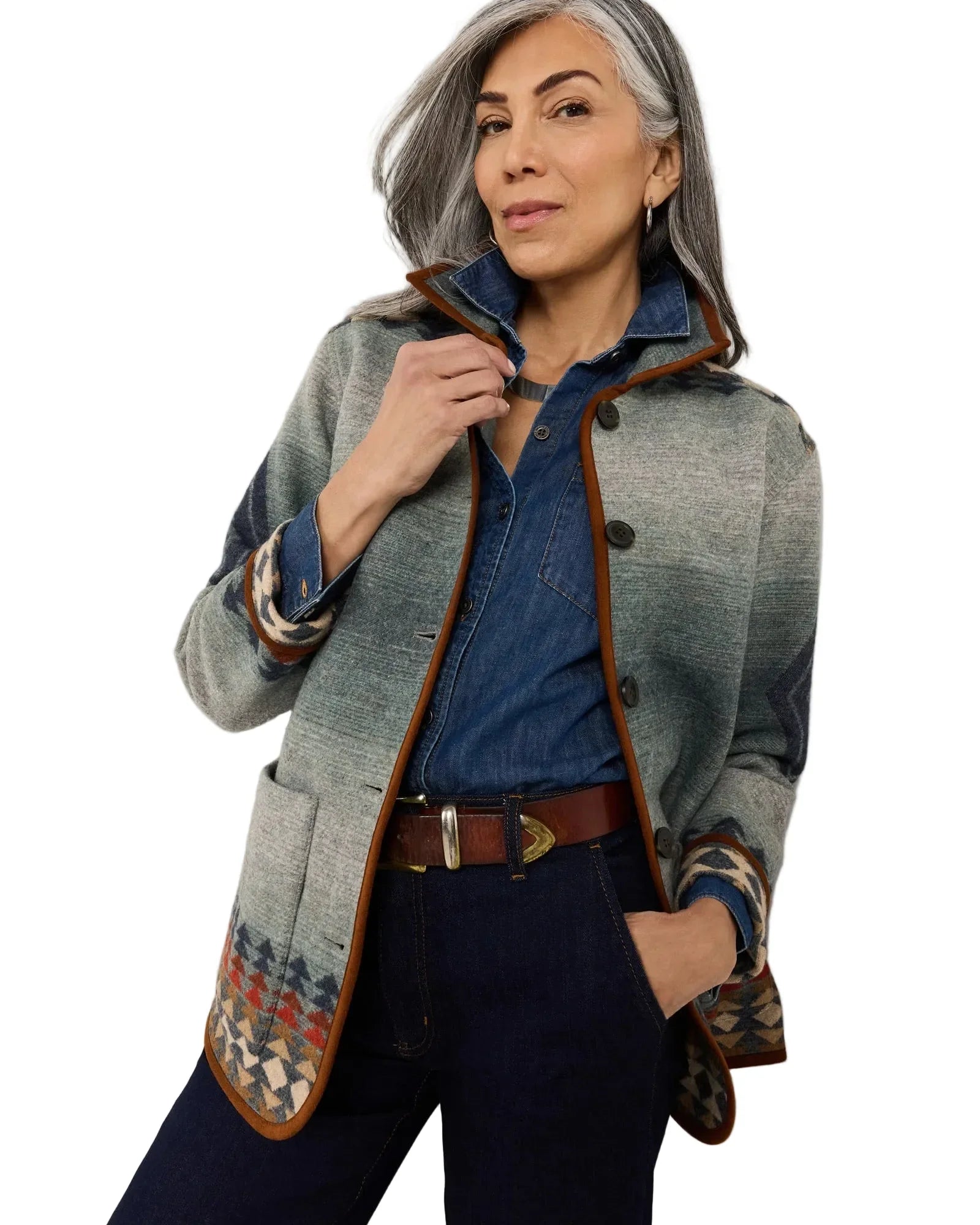 Pendleton Women's Indigo Multi Harding Reversible Wool Coat TE375