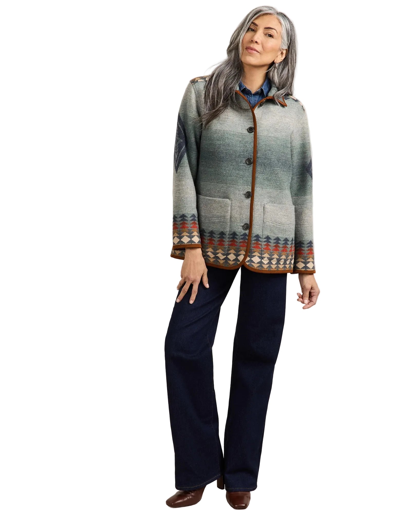 Pendleton Women's Indigo Multi Harding Reversible Wool Coat TE375