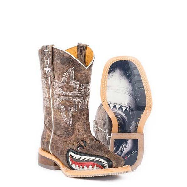 Boy's Tin Haul Sharky with Man Eater Sole Western Boot