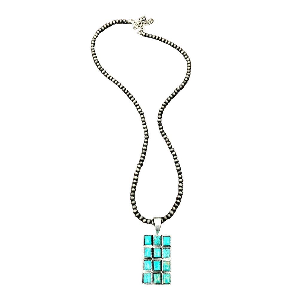 Women's Isac 30" Long 6mm Navajo Bead Necklace Navajo Turquoise Pendant