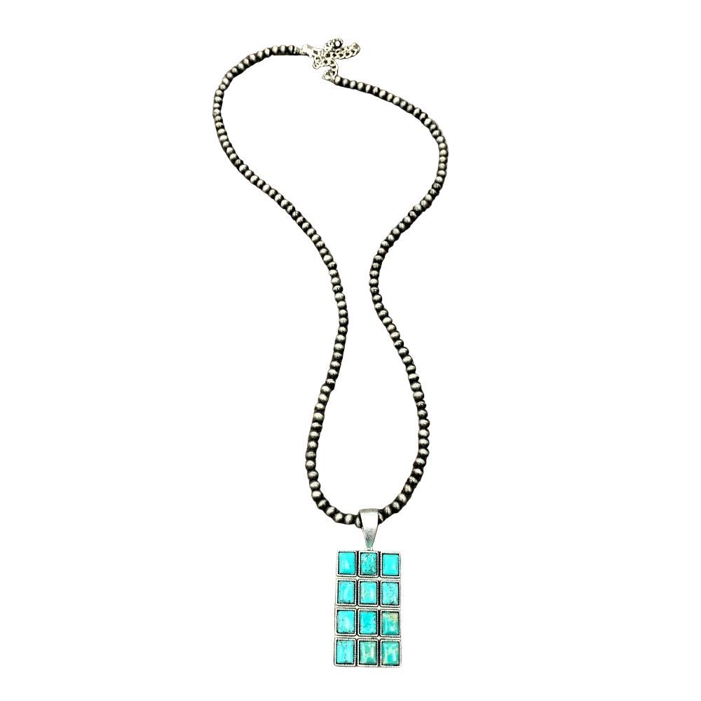 Women's Isac 30" Long 6mm Navajo Bead Necklace Navajo Turquoise Pendant