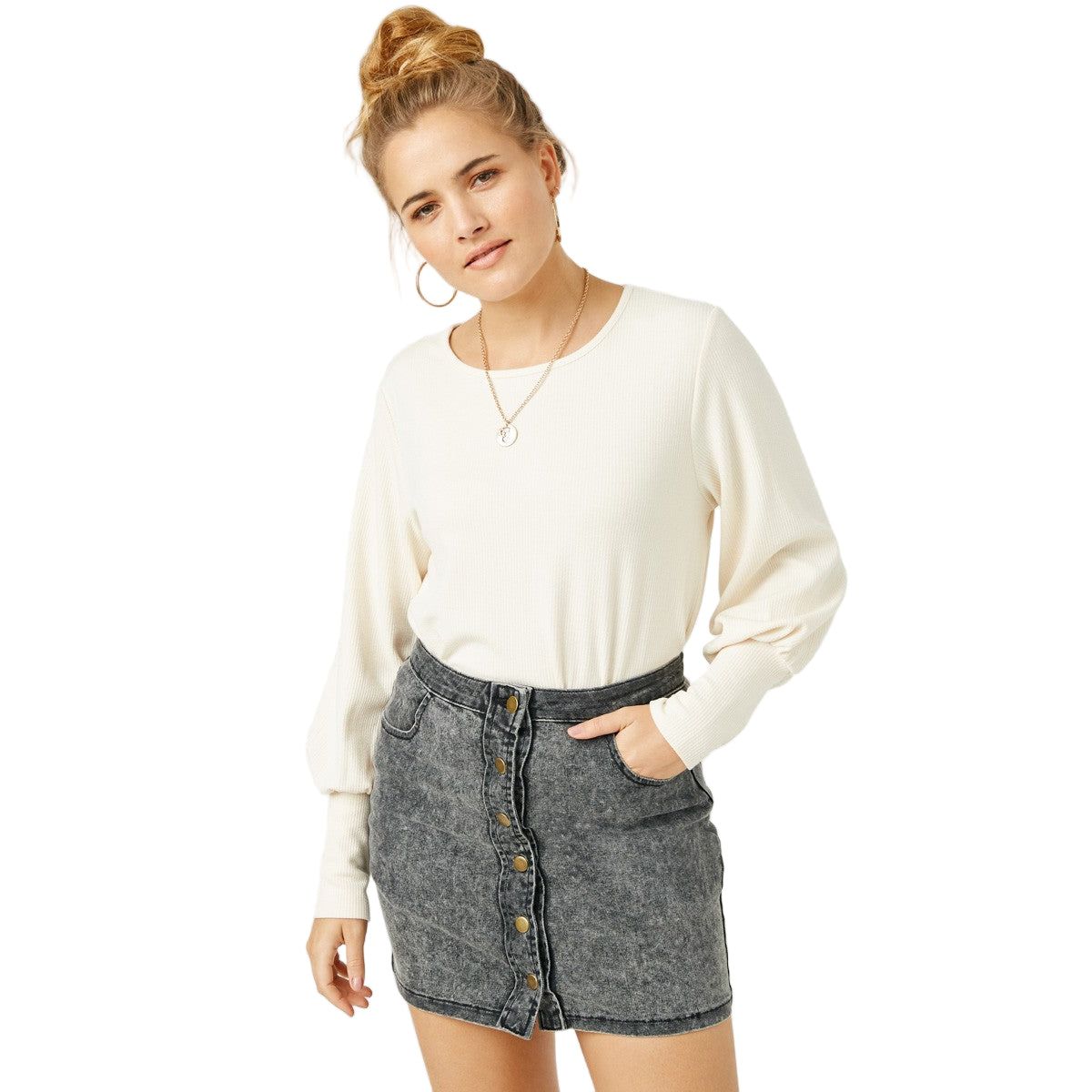 Women's Rib Cuff Knit Top HN4155