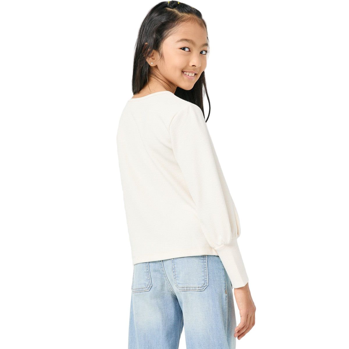 Girls Textured Rib Exaggerated Cuff Knit Top GN4155