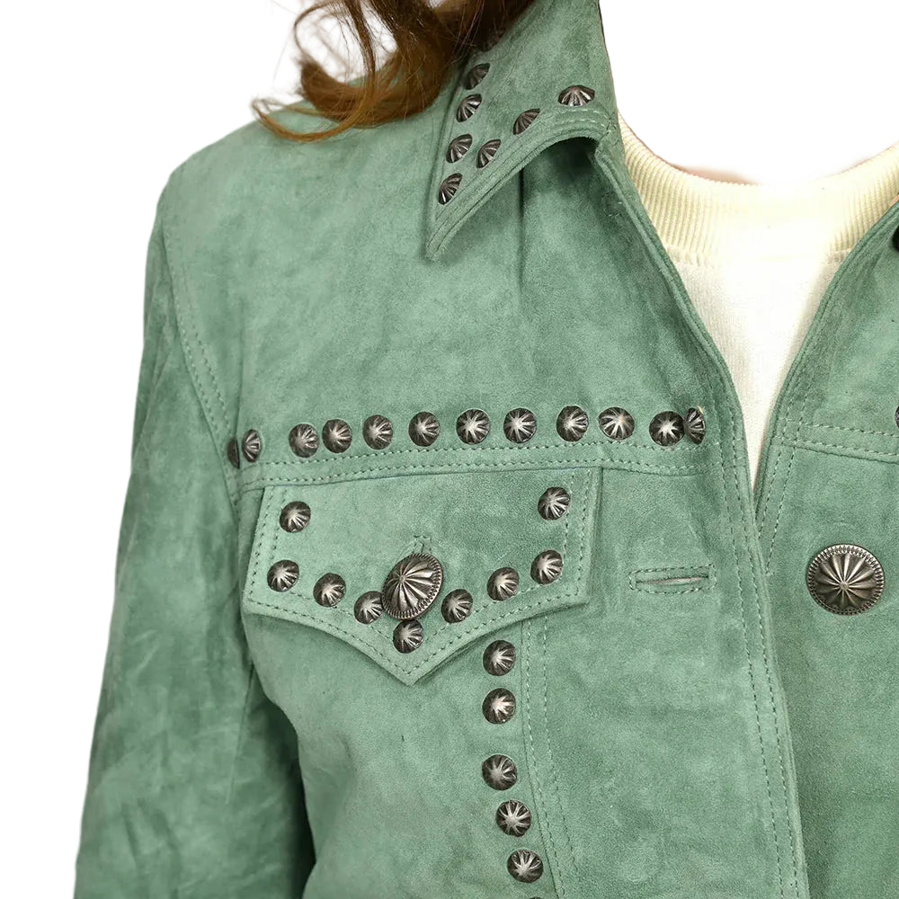 Women's American Darling Genuine Leather Olive Concho Jacket ADJKT041