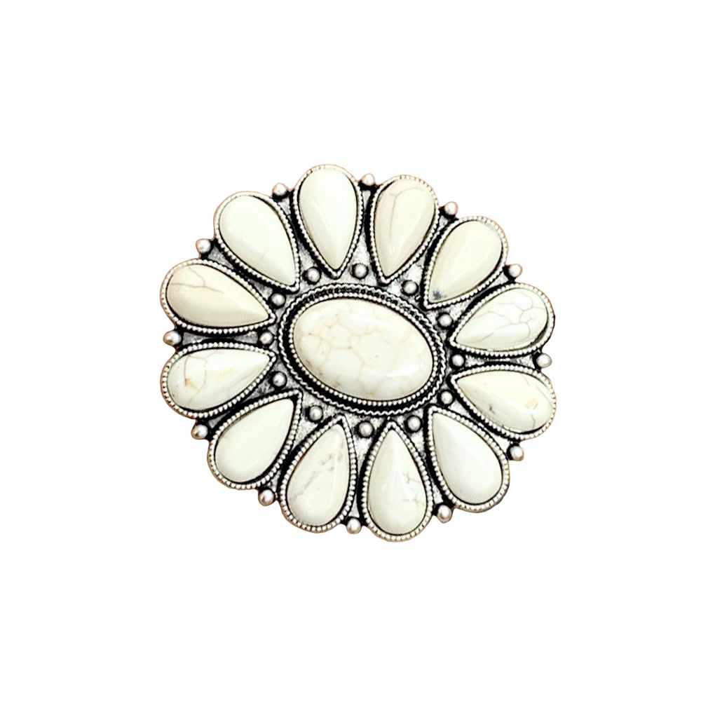 Women's Isac Very-big Navajo White Turquoise Adjustable Ring