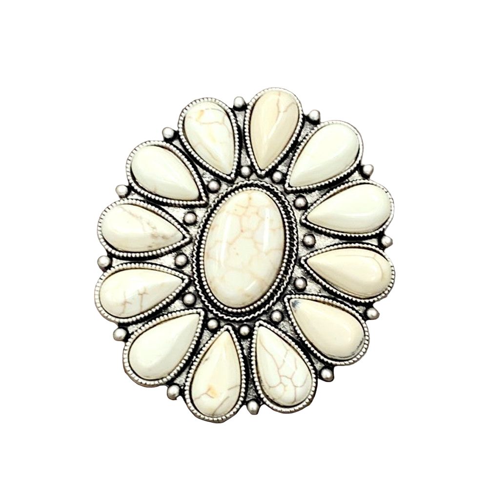 Women's Isac Very-big Navajo White Turquoise Adjustable Ring
