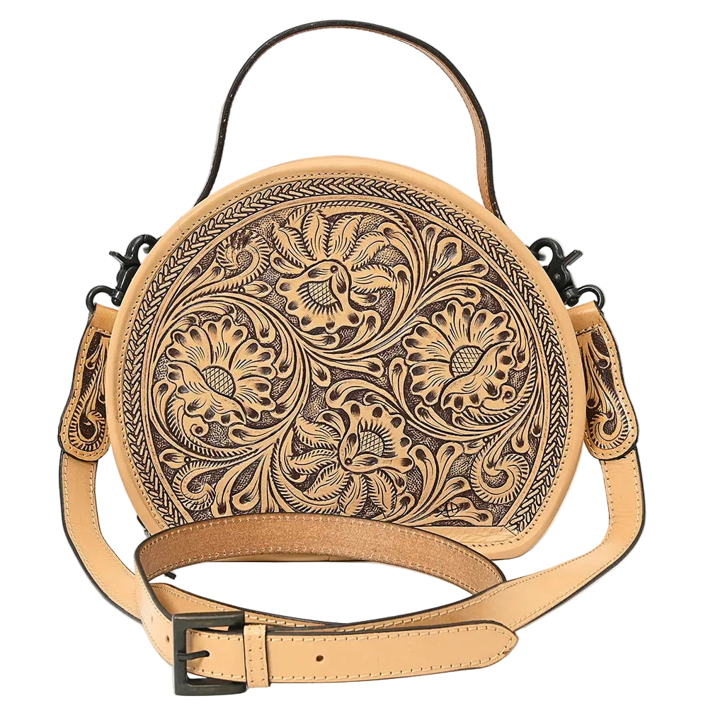 American Darling Women's Round Hand Tooled Leather Canteen Bag ADBGZ809