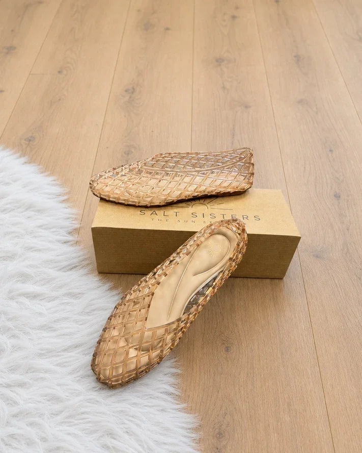Women's Beige Marina Closed Back V Shaped Jelly Water Shoes