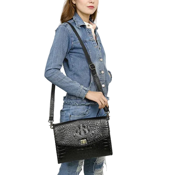 Women's American Darling Black Crocodile Embossed Leather Crossbody ADBG1526