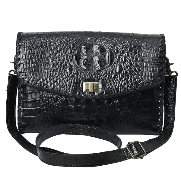 Women's American Darling Black Crocodile Embossed Leather Crossbody ADBG1526