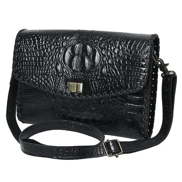 Women's American Darling Black Crocodile Embossed Leather Crossbody ADBG1526