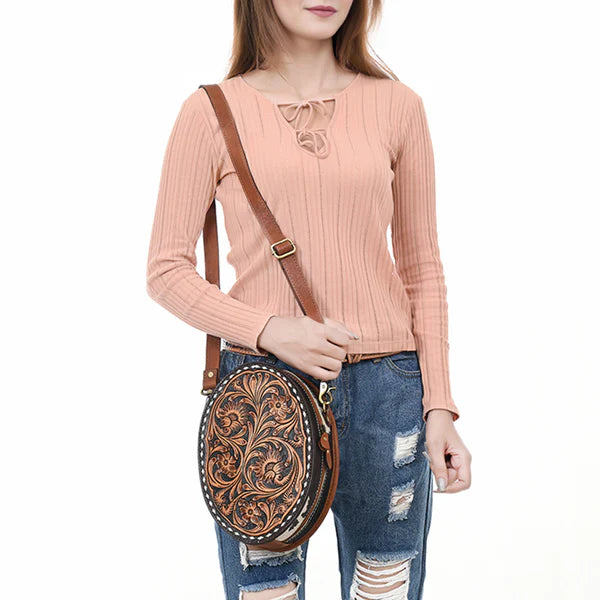 Women's American Darling Round Canteen Crossbody Genuine Leather Bag ADBGA598