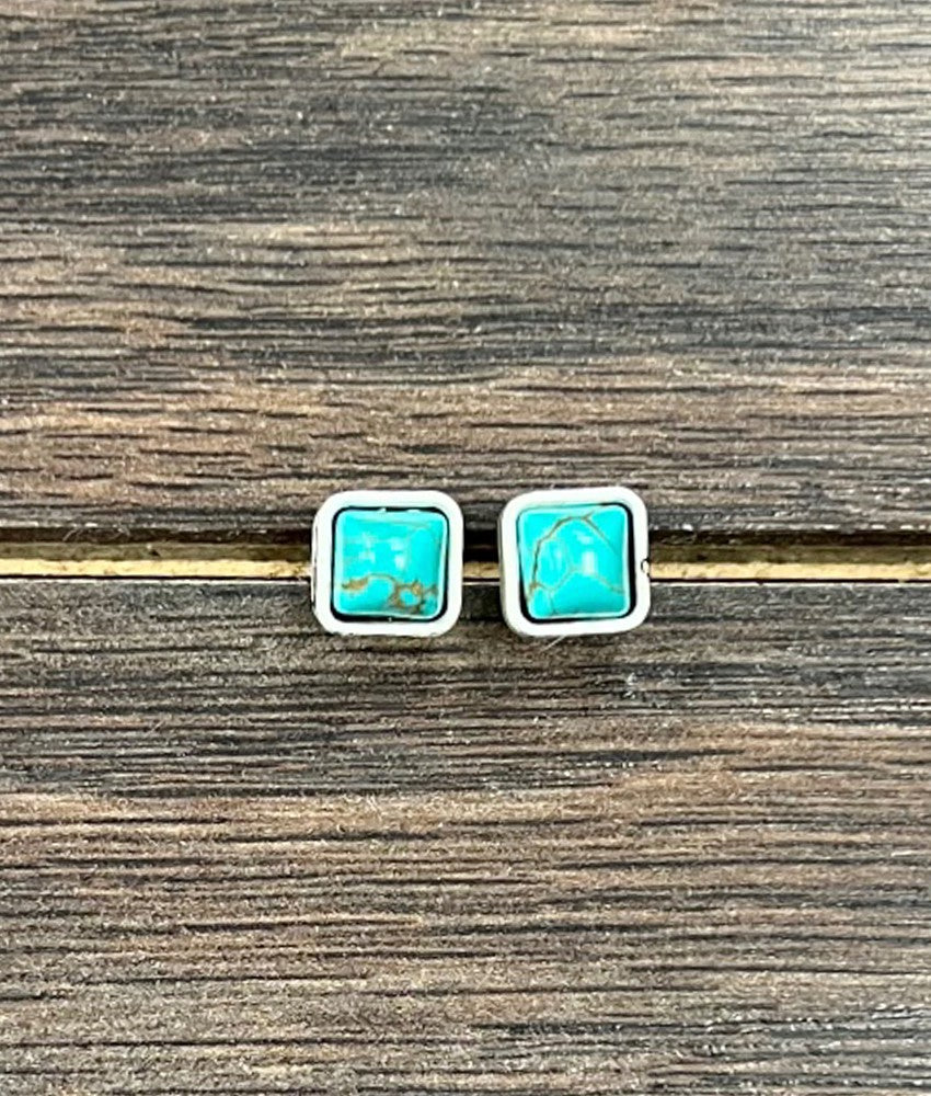 Women's Isac 6mm Square Turquoise Stud Earrings 723047