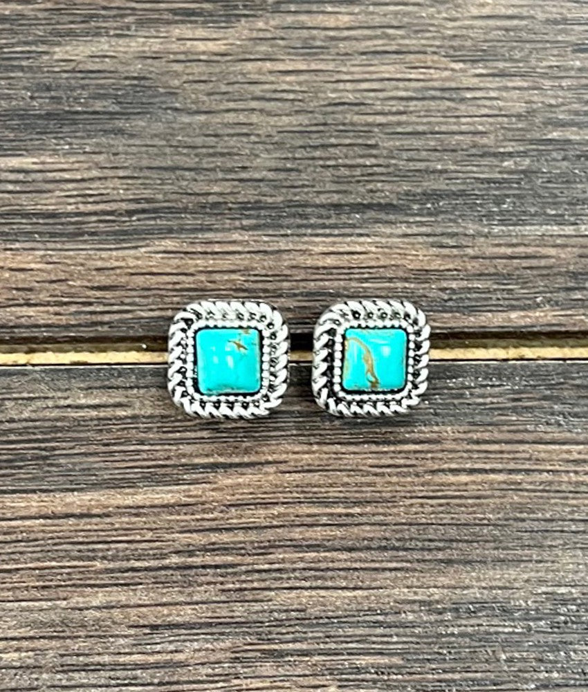 Women's Isac 6mm Square Turquoise Stud Earrings 723048