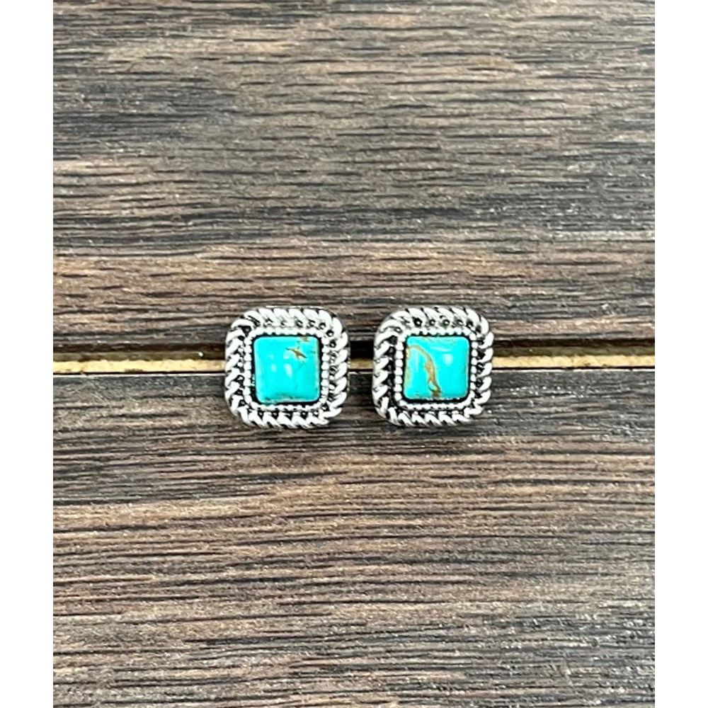 Women's Isac 6mm Square Turquoise Stud Earrings 723048