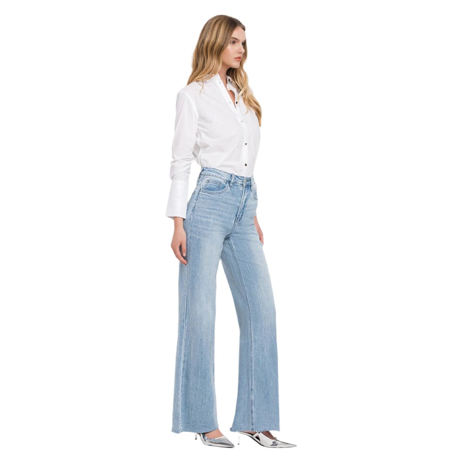 Women's Vervet Super High Rise Clean Cut Raw Hem Wide Leg Jeans V2680N - Crazy House Western Wear