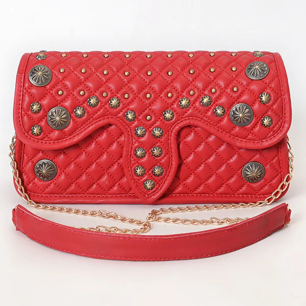 Women's American Darling Red Genuine Leather Quilted Concho Bag ADBGA871