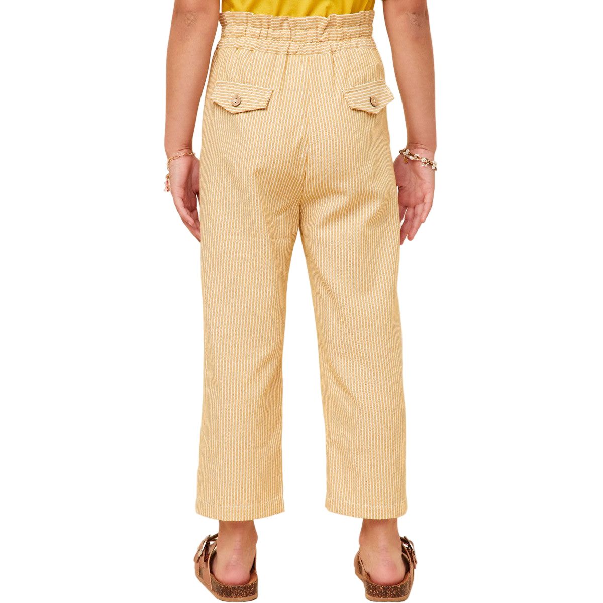 Girls Striped Flap Pocket Paperbag Waist Pants GY5987