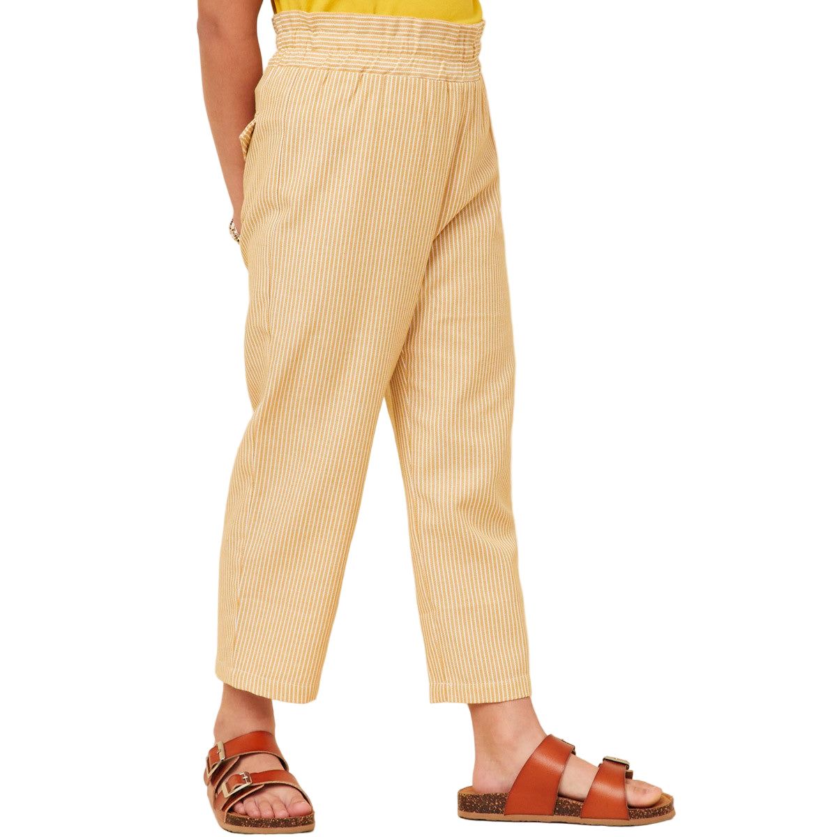 Girls Striped Flap Pocket Paperbag Waist Pants GY5987