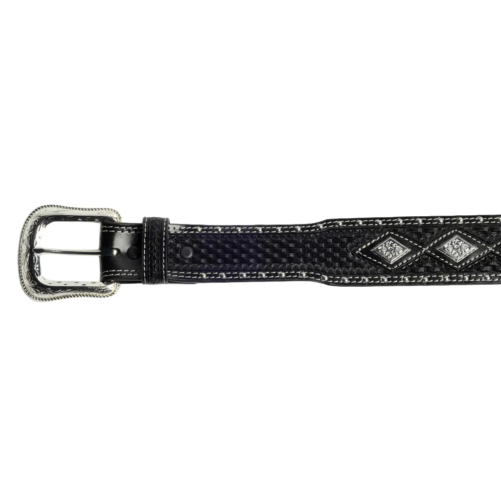 Men's Cowboy Chrome Black Belt with Nailheads and Diamond Conchos 1612