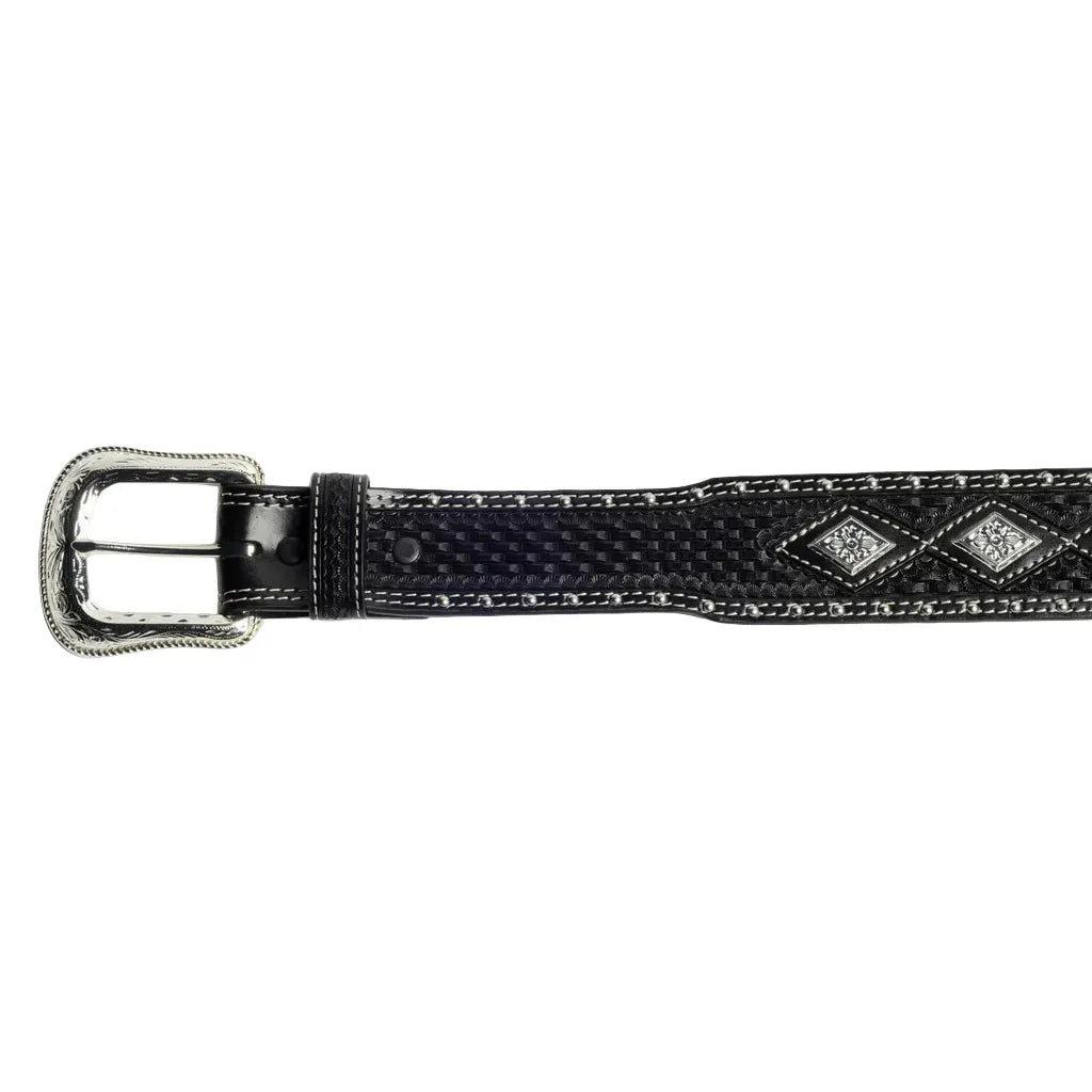 Men's Cowboy Chrome Black Belt with Nailheads and Diamond Conchos 1612