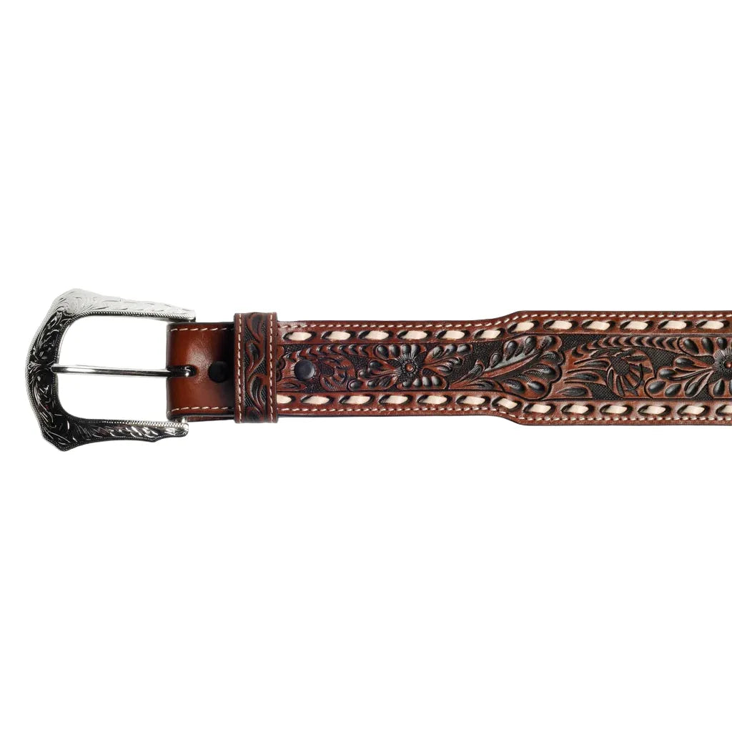 Men's Cowboy Chrome Buck Stitch Floral Tooled Belt 1666