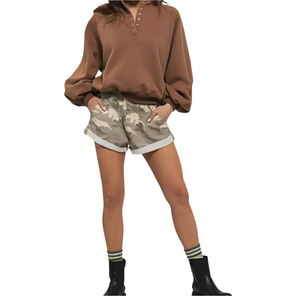 Women's Elastic Waist Cuffed Print Shorts UDTM4984P - Crazy House Western Wear