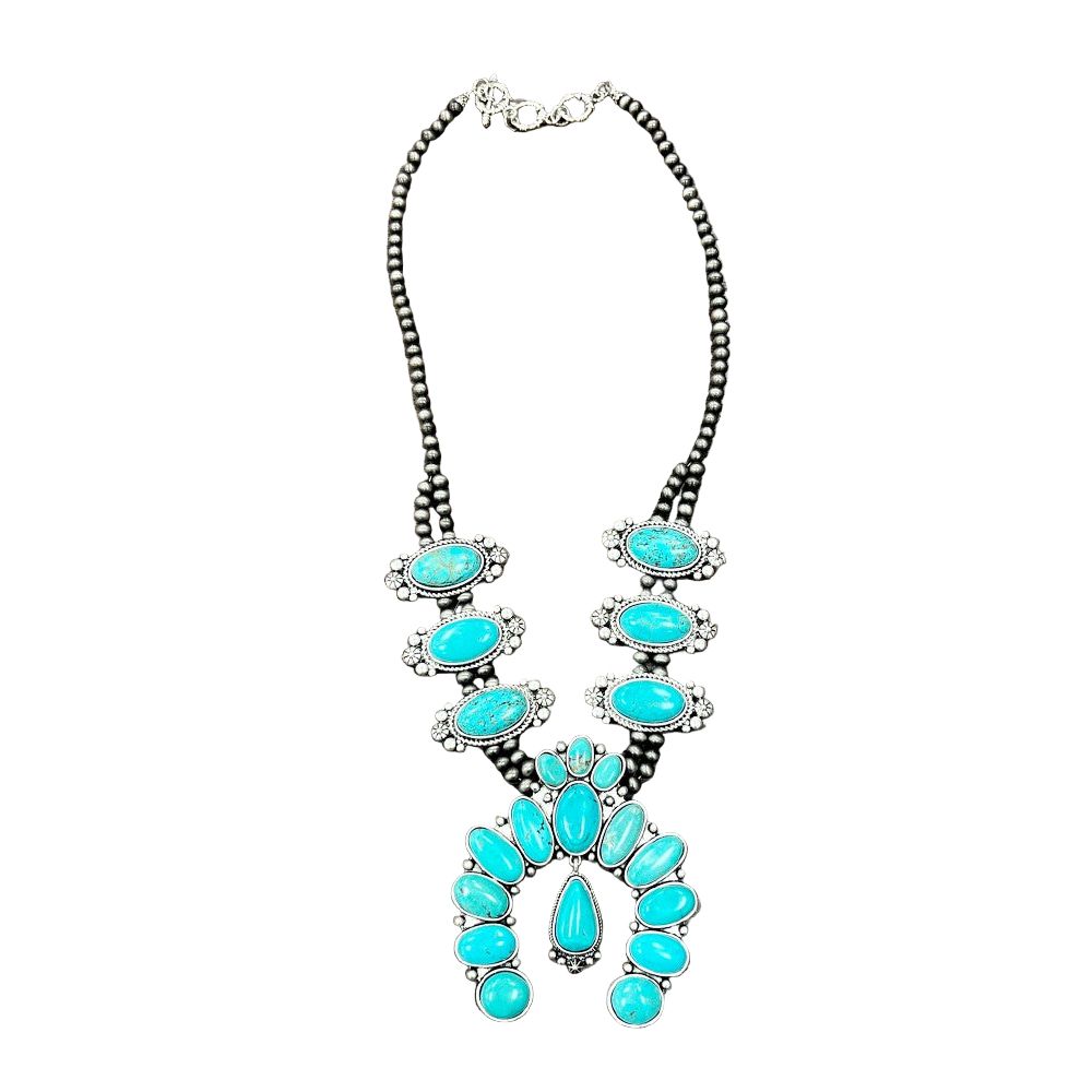 Women's Isac 24" Long Full Squash Blossom Turquoise Necklace
