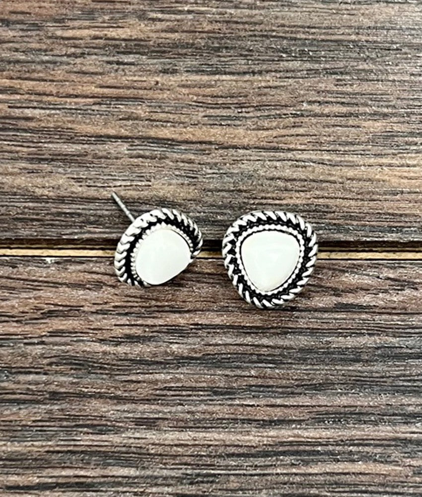 Isac 7mm Irregular White Turquoise Stud Earrings 723866-1